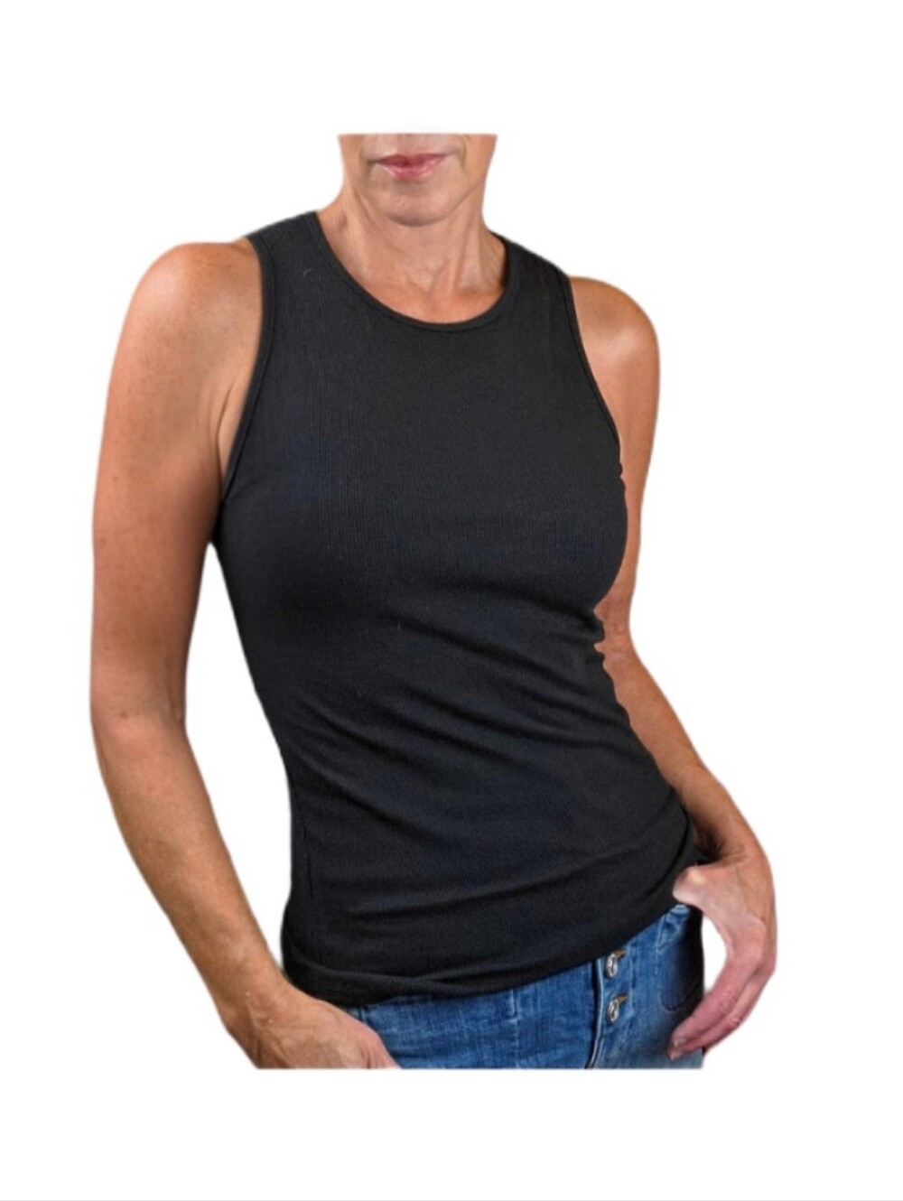 NWT. BANANA REPUBLIC Ribbed Cutaway Tank In Black - Picture 10 of 12